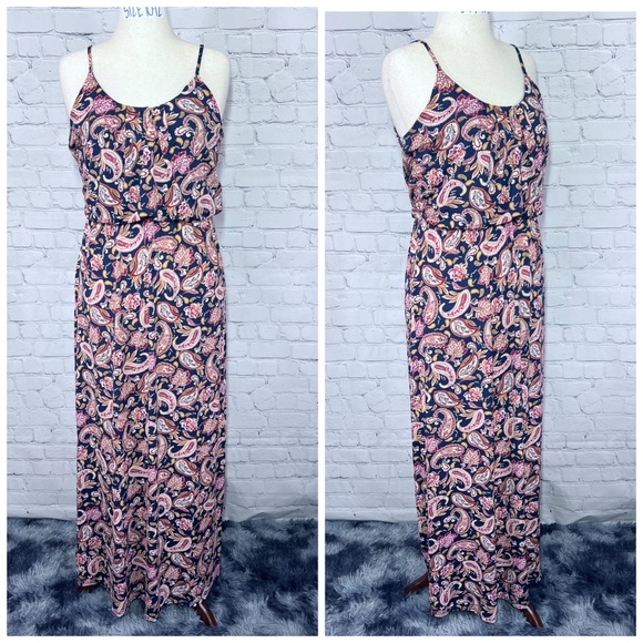 👗|•NAIF•| Navy Paisley Elastic Waist Maxi Dress Size Large - Picture 1 of 13